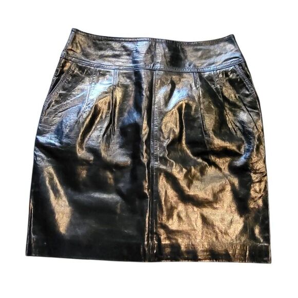 NWT Vintage Y2K Express Skirt Women's 8 Black Genuine Leather Pleated Pockets - Picture 1 of 4